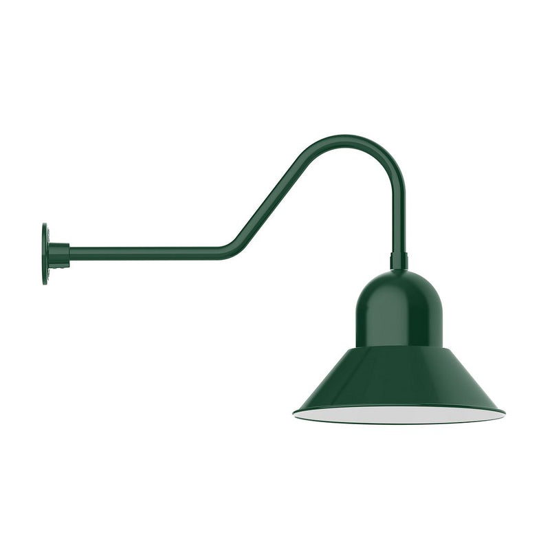 Forest green gooseneck wall light with conical shade and wall mount arm