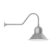 Gray metal gooseneck wall light with domed shade and wall mounting bracket