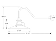 Gooseneck wall light dimension diagram with shade, curved arm, and side mount