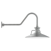 Painted galvanized gooseneck wall light with flared metal shade and mounting backplate
