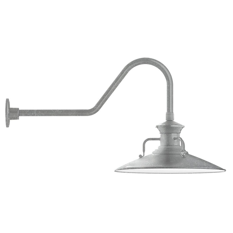Painted galvanized wall light with gooseneck arm and flared metal dome shade
