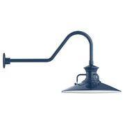 Navy LED gooseneck wall light with angled arm and downward cone shade