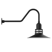 Black gooseneck wall light with angled cone shade and mounting bracket