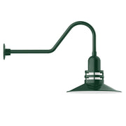 Forest green gooseneck wall light with flared shade and mounting plate