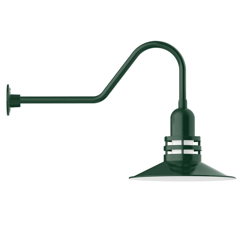 Forest green gooseneck wall light with conical shade and round wall mount
