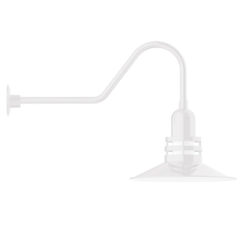 White gooseneck wall light with cone shade and curved arm