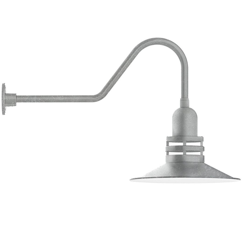Painted galvanized gooseneck wall light with cone shade and mounting arm, light gray