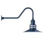Navy gooseneck wall light with conical shade and wall mount