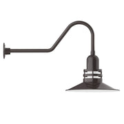 Architectural bronze gooseneck wall light with flared cone shade and curved arm