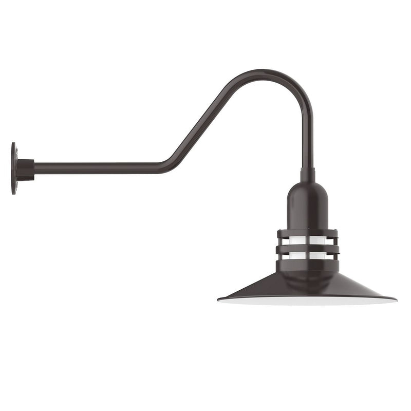 Bronze gooseneck wall light with flared shade and curved arm, wall mount