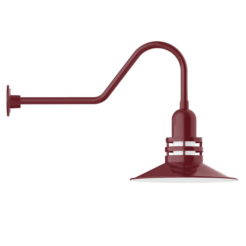 Barn red gooseneck wall light with conical shade and mounting bracket