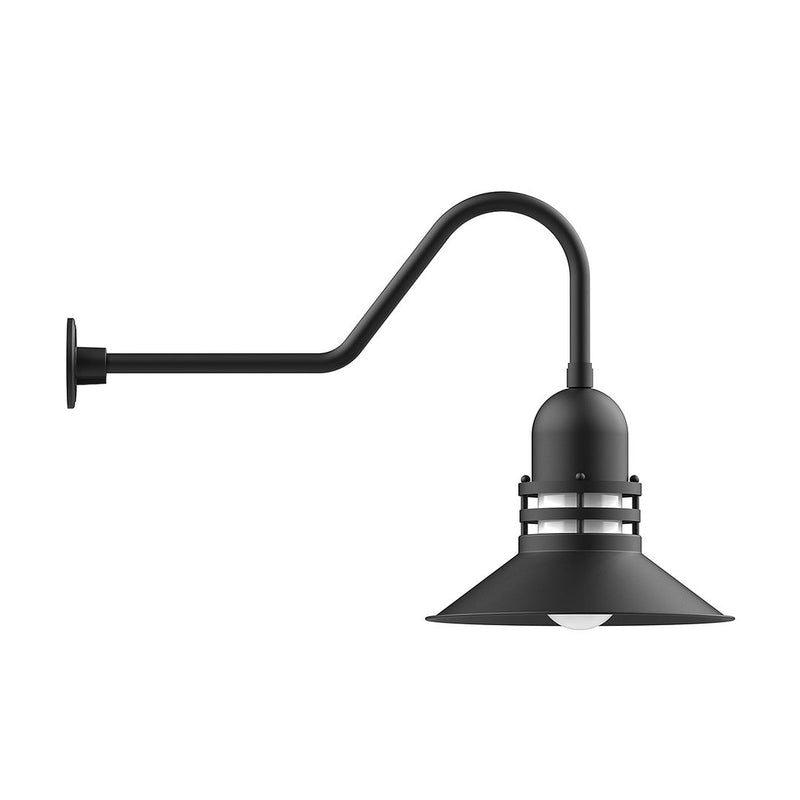 Atomic black gooseneck wall light with dome shade and long curved arm