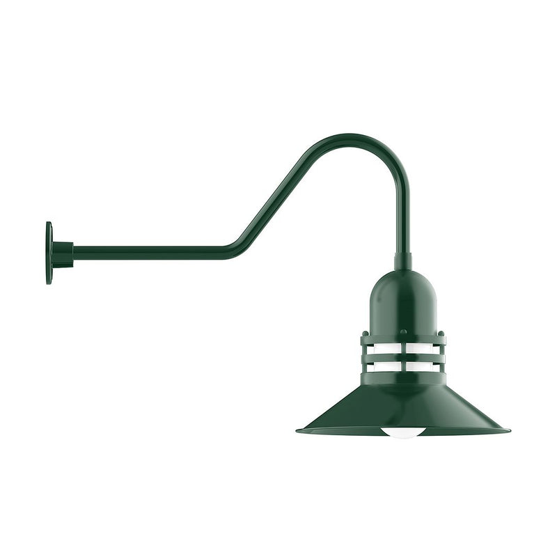 Forest green gooseneck wall light with domed shade and wall mount