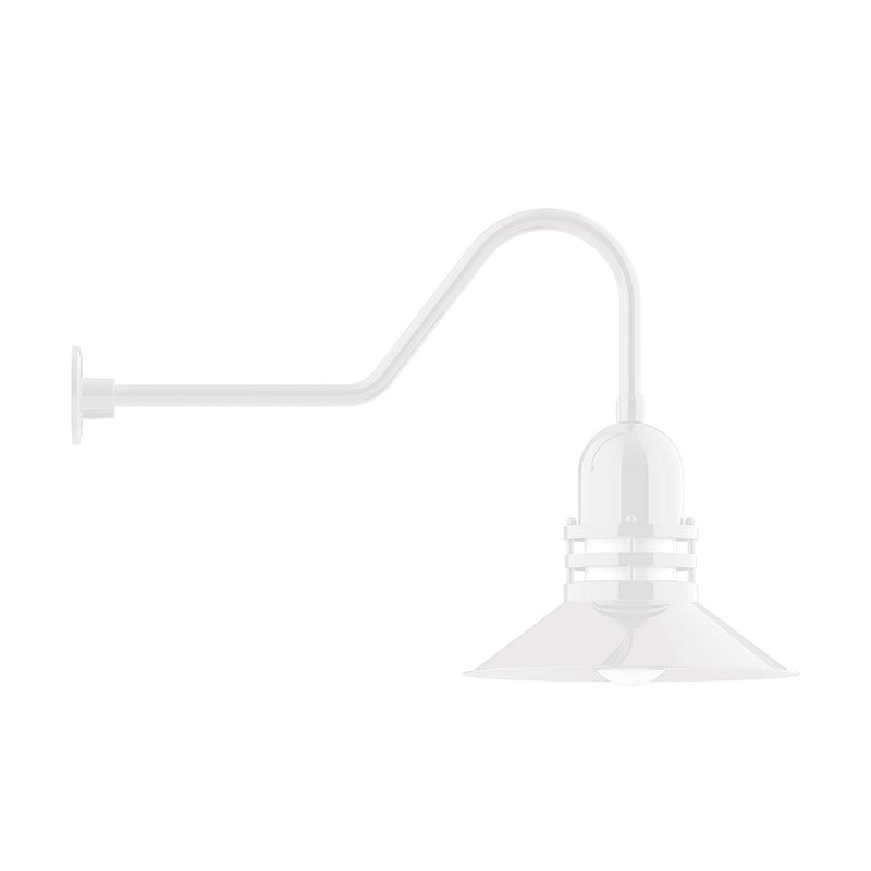 White gooseneck wall light with flared shade and curved arm