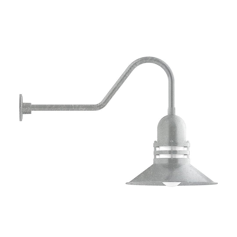 Painted galvanized gooseneck wall light with flared metal shade and wall mount