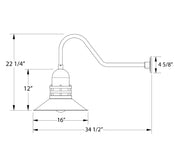 Gooseneck wall light dimensions: 22 1/4" H, 16" shade width, 4 5/8" projection