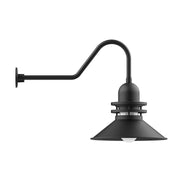 Black gooseneck wall light with dome shade and curved arm