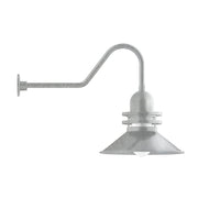 Gooseneck wall light with painted galvanized metal shade, frosted socket base