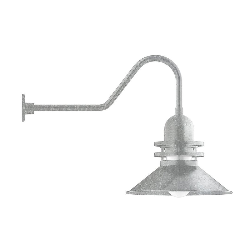 Painted galvanized gooseneck wall light with dome shade and mounting arm