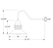 Gooseneck wall light dimensions: 18 in shade width, 23 3/8 in height