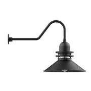 Black gooseneck wall light with cone shade and wall mount