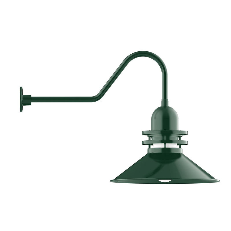 Forest green gooseneck wall light with bell shade and wall mount