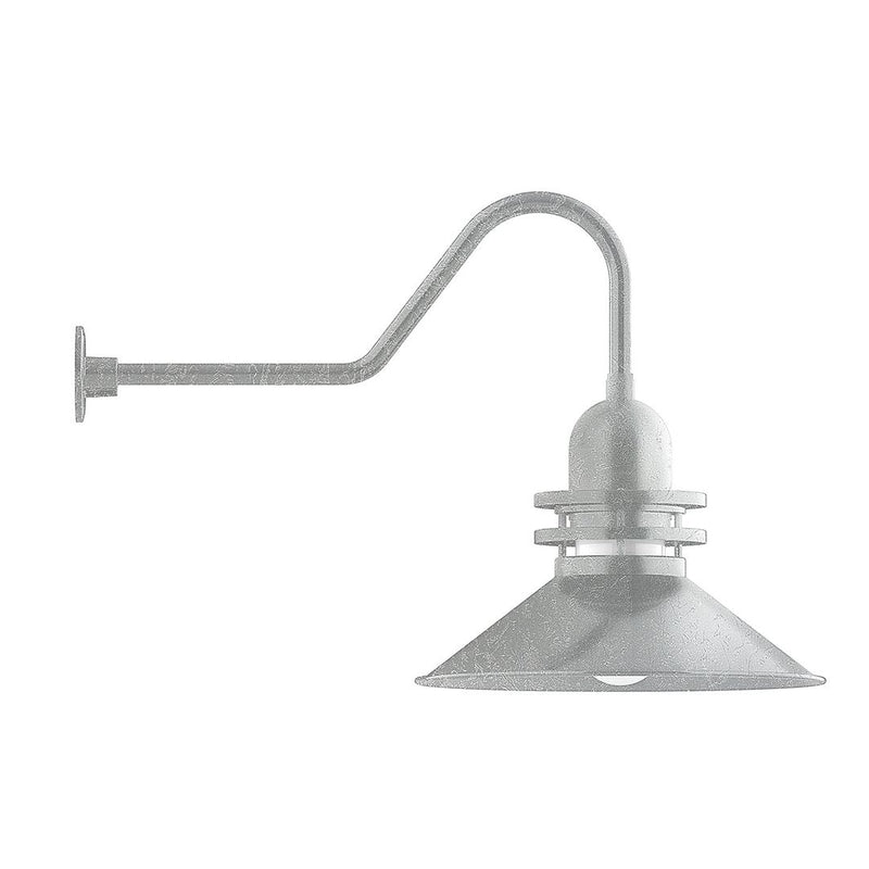Painted galvanized wall light with gooseneck and flared metal shade, dark gray.