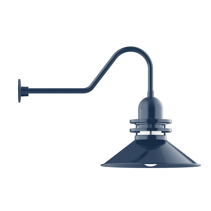 Navy gooseneck wall light with wall mount and shade, 20 in length