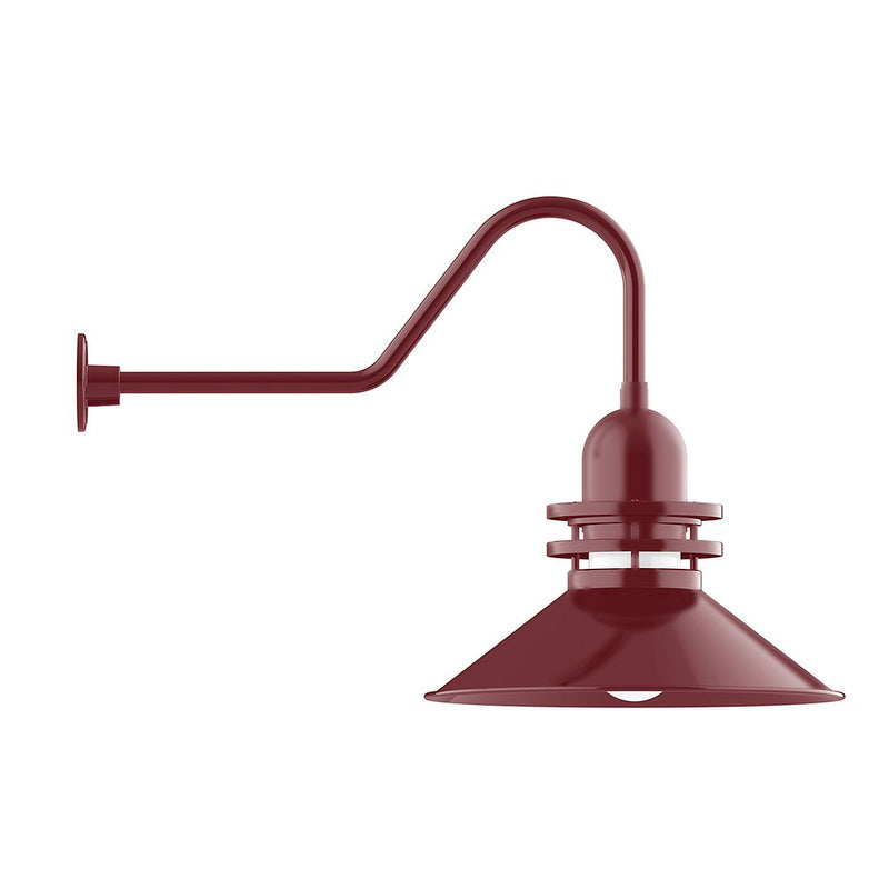 Atomic 20" gooseneck wall light with barn red dome shade and curved arm