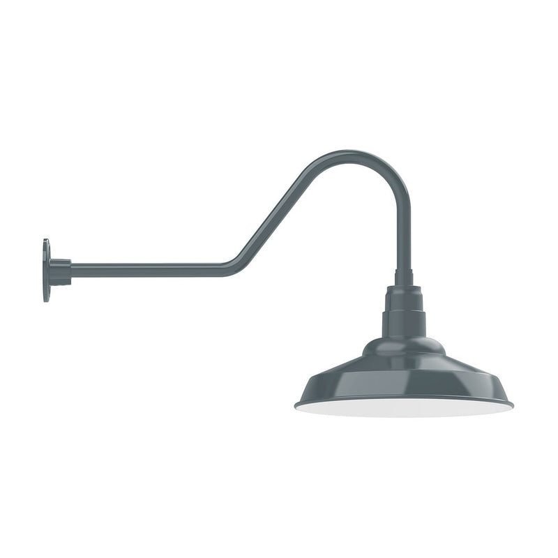 Slate gray LED gooseneck wall light with dome shade and wall mount, 16 in
