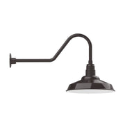 Architectural bronze gooseneck wall light with bell shade and cylindrical mount