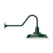 Forest green gooseneck wall light with domed shade and curved arm