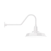 White gooseneck wall light with flared shade and curved arm