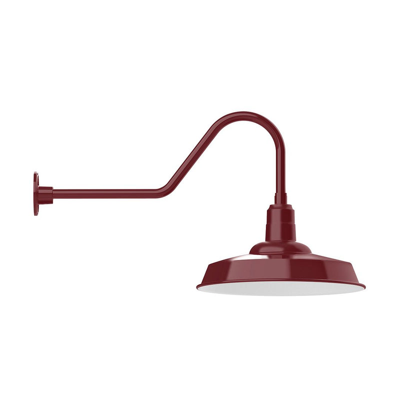 Barn red gooseneck wall light with bell shade and wall mounting plate