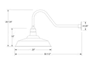 Gooseneck wall light dimensions: 20" width, 10" height, 4 5/8" shade depth