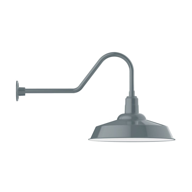 Slate gray gooseneck wall light with conical shade and hinged wall mount