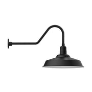 Black gooseneck wall light with dome shade and curved mounting arm