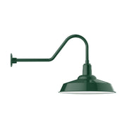 Forest green gooseneck wall light with flared metal shade and curved arm