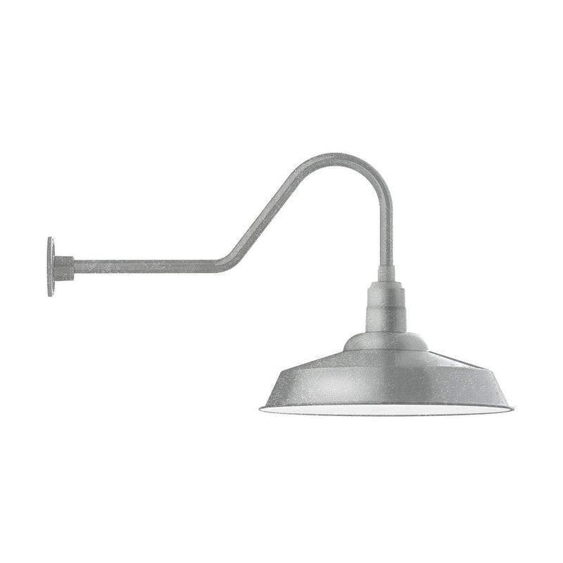 Painted galvanized gooseneck wall light with gray cone shade and curved arm
