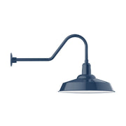 Navy LED gooseneck wall light with bell shade and curved arm
