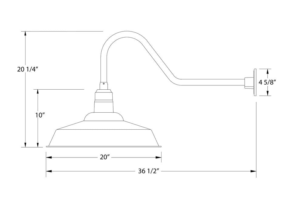 Warehouse 20" gooseneck wall light in Painted Galvanized Line Drawing