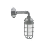 Painted galvanized wall lantern with frosted glass and metal guard cage