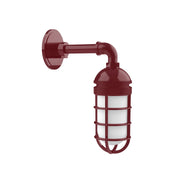 Barn red wall light with frosted glass cage shade
