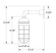 Dimensional diagram of outdoor wall light: 9 1/2 in wide, 4 5/8 in high