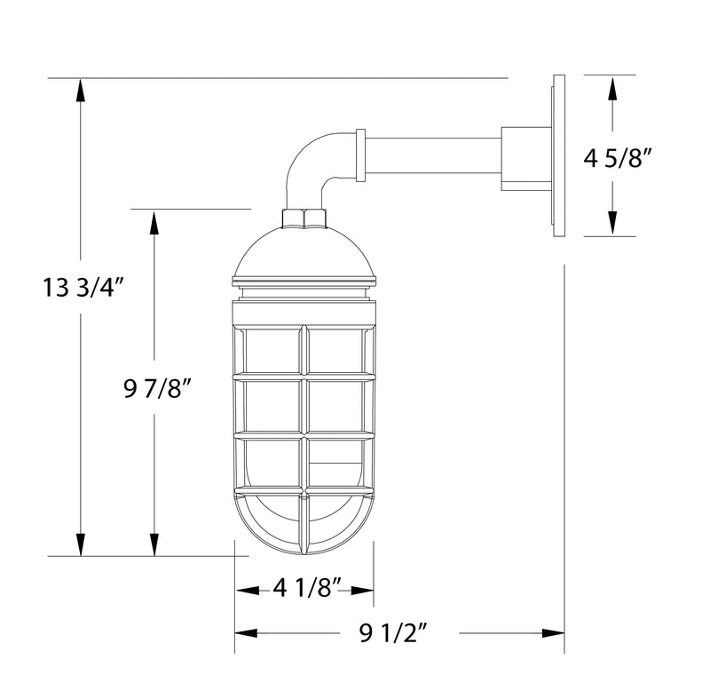 Wall lantern light dimensions: 9-1/2 in wide, 13-3/4 in high
