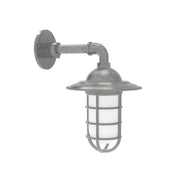 Painted galvanized wall light with lantern shade and frosted glass, dark gray finish
