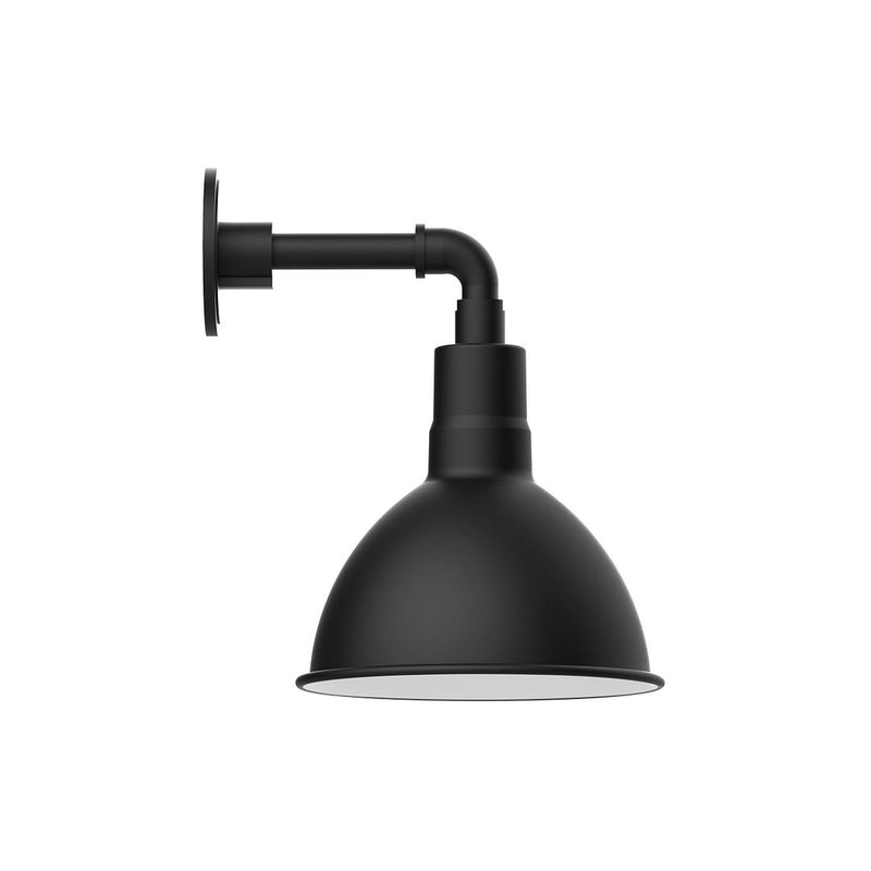 Black wall lamp with curved arm and 10 in bowl shade