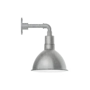 Painted galvanized wall light with deep bowl shade and straight arm, round backplate