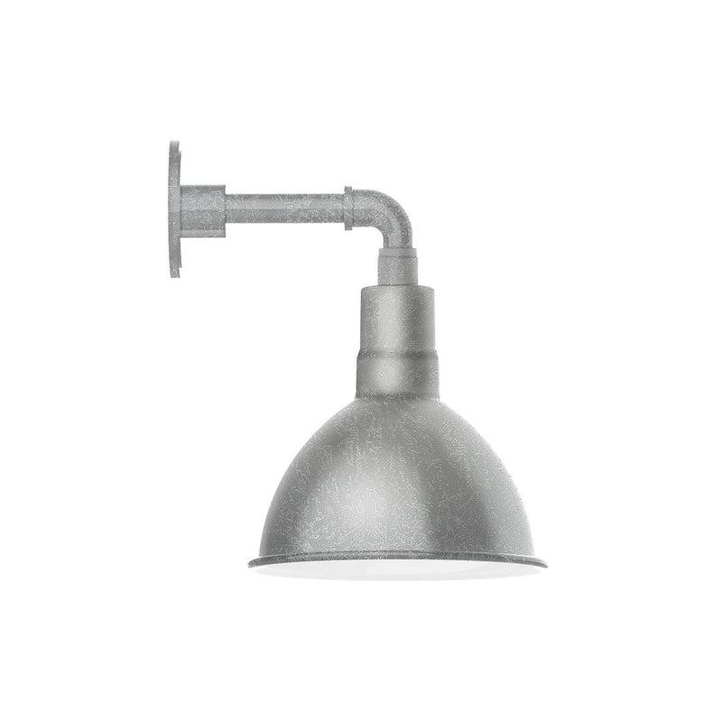 Painted galvanized wall light with deep bowl shade and straight arm, round backplate