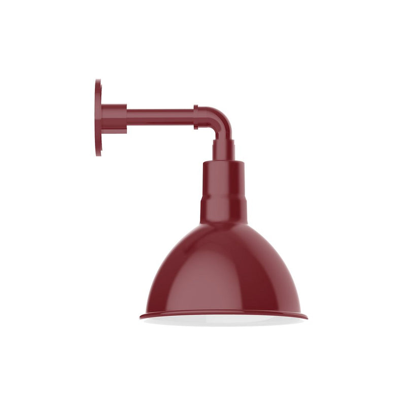 Barn Red deep-bowl wall light with straight arm and round shade, wall mount plate